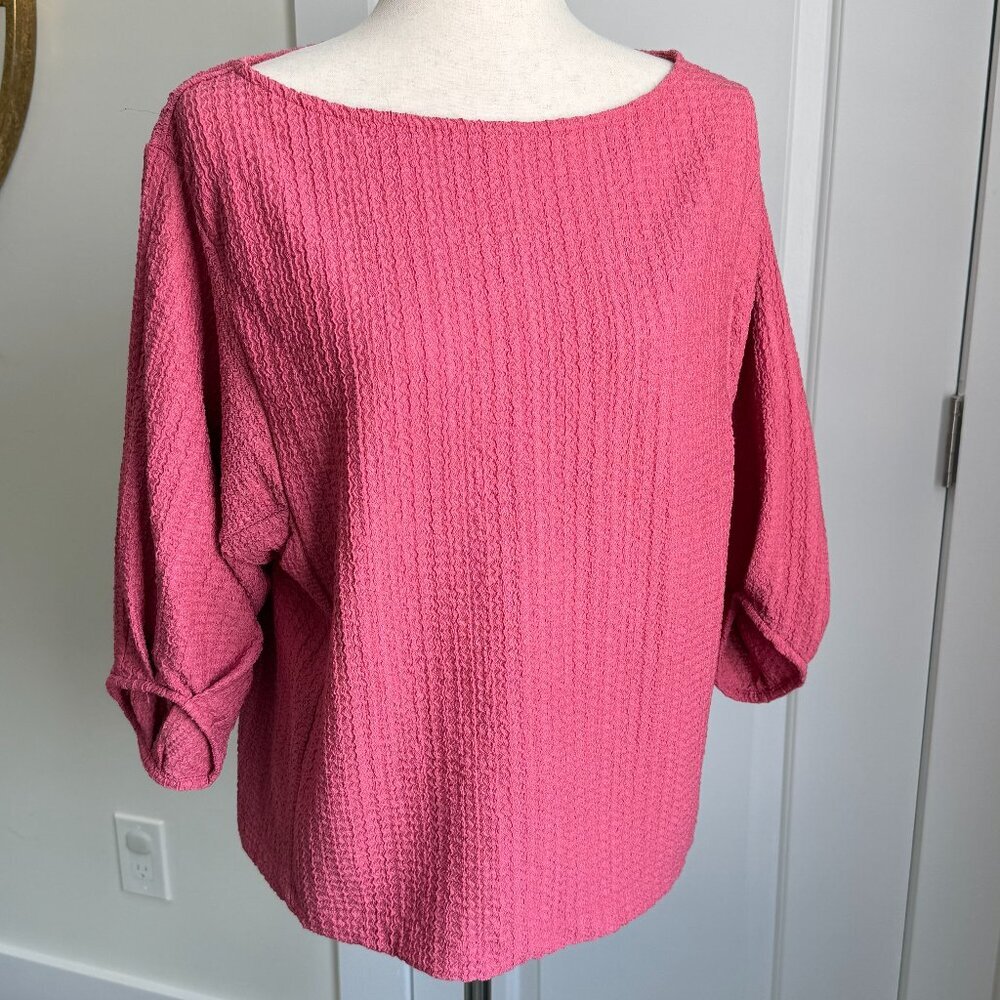 Loft Textured Long Sleeve Pink Blouse Size Large